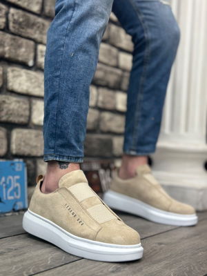 BA0307 BOA Thick Suede High Sole Double Band Cream Men's Shoes