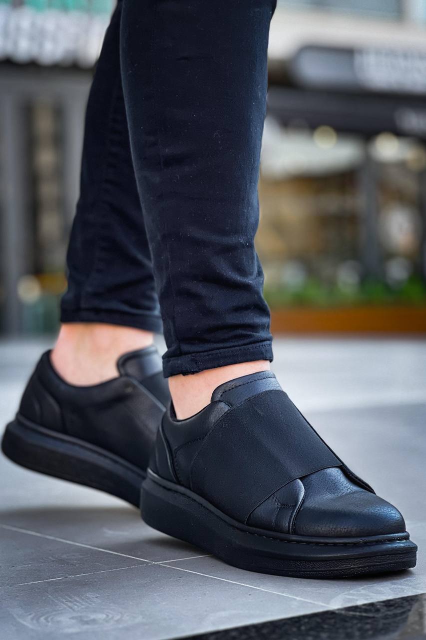 KB-040 Black Skin Black High Sole Rubber Casual Men's Shoes