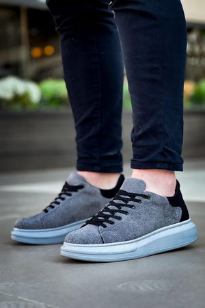 KB-X500 Gray Black Suede High Sole Lace-up Casual Men's Shoes