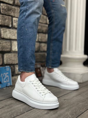 BA0547 BOA Thick High Sole White Lace-up Sneakers For Men