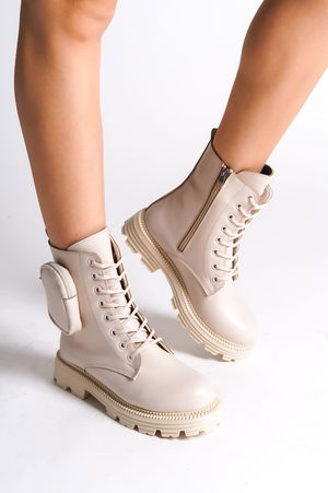 GINA Lace-up Zippered Orthopedic Sole Water and Cold Resistant Women's Boots with Bag KT Cream