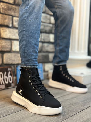 BA0155 Lace-Up Men's High Sole Black White Sole Sport Boots