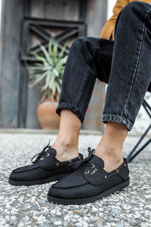 Knack Seasonal Linen Shoes 008 Black (Black Sole)