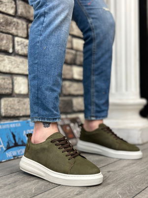 BA0336 Inside Out Genuine Nubuck Leather Khaki Lace-up Casual Men's Shoes