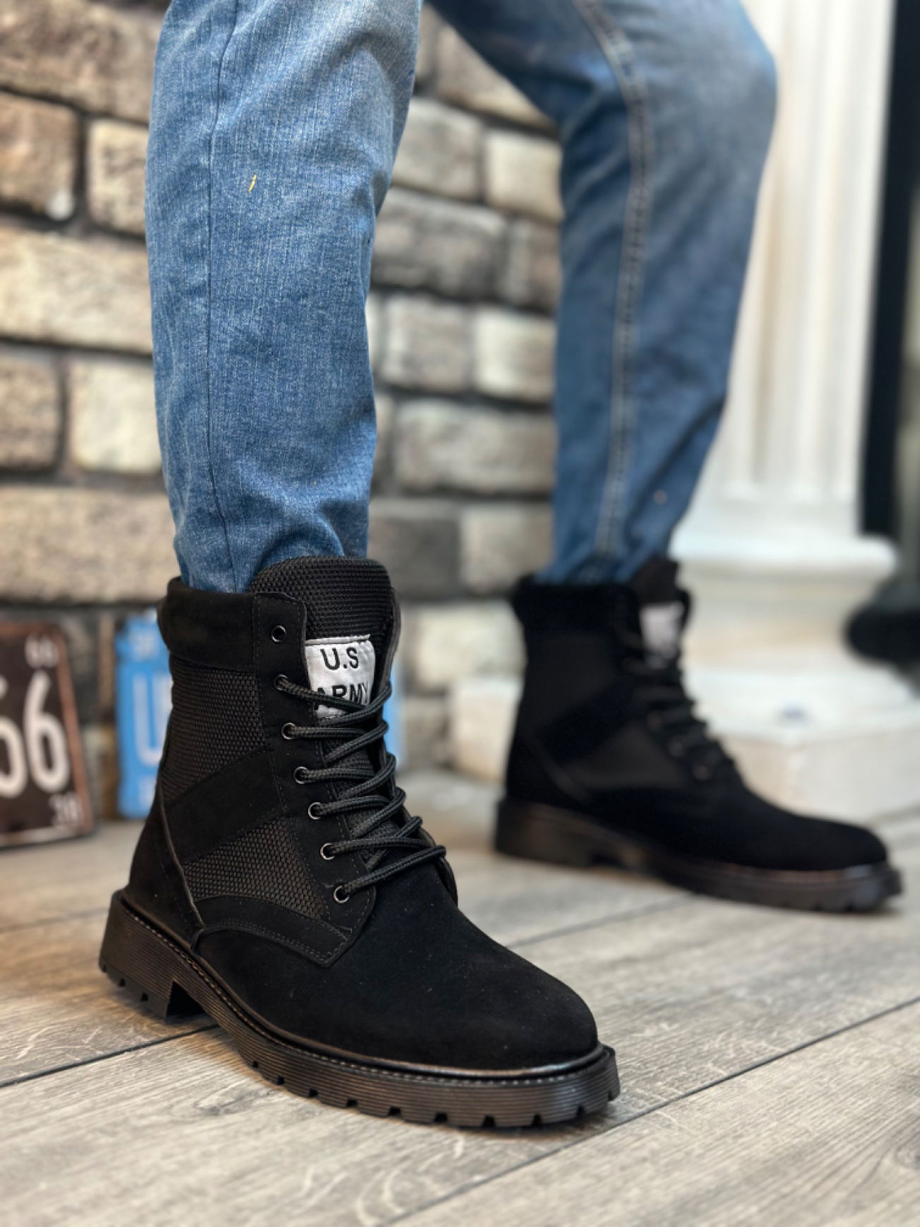 BA0087 U.S Army Black Lace-up Men's Sport Suede Boots