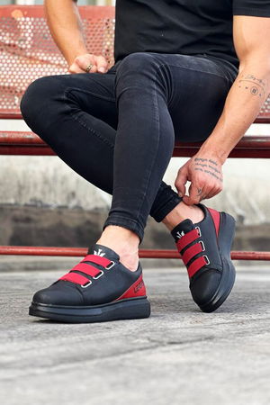 Wagoon WG029 3 Band Legend Charcoal Red Thick Sole Casual Men's Shoes