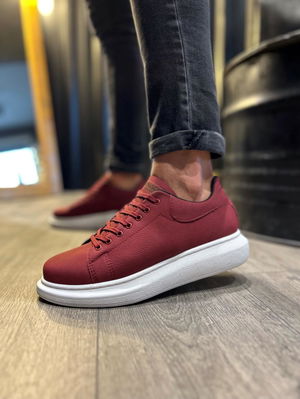 Knack High Sole Casual Shoes 045 Burgundy (White Sole)