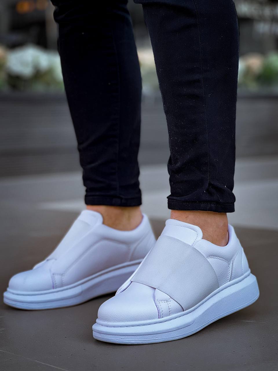 KB-040 White Skin Elastic Casual Men's Shoes