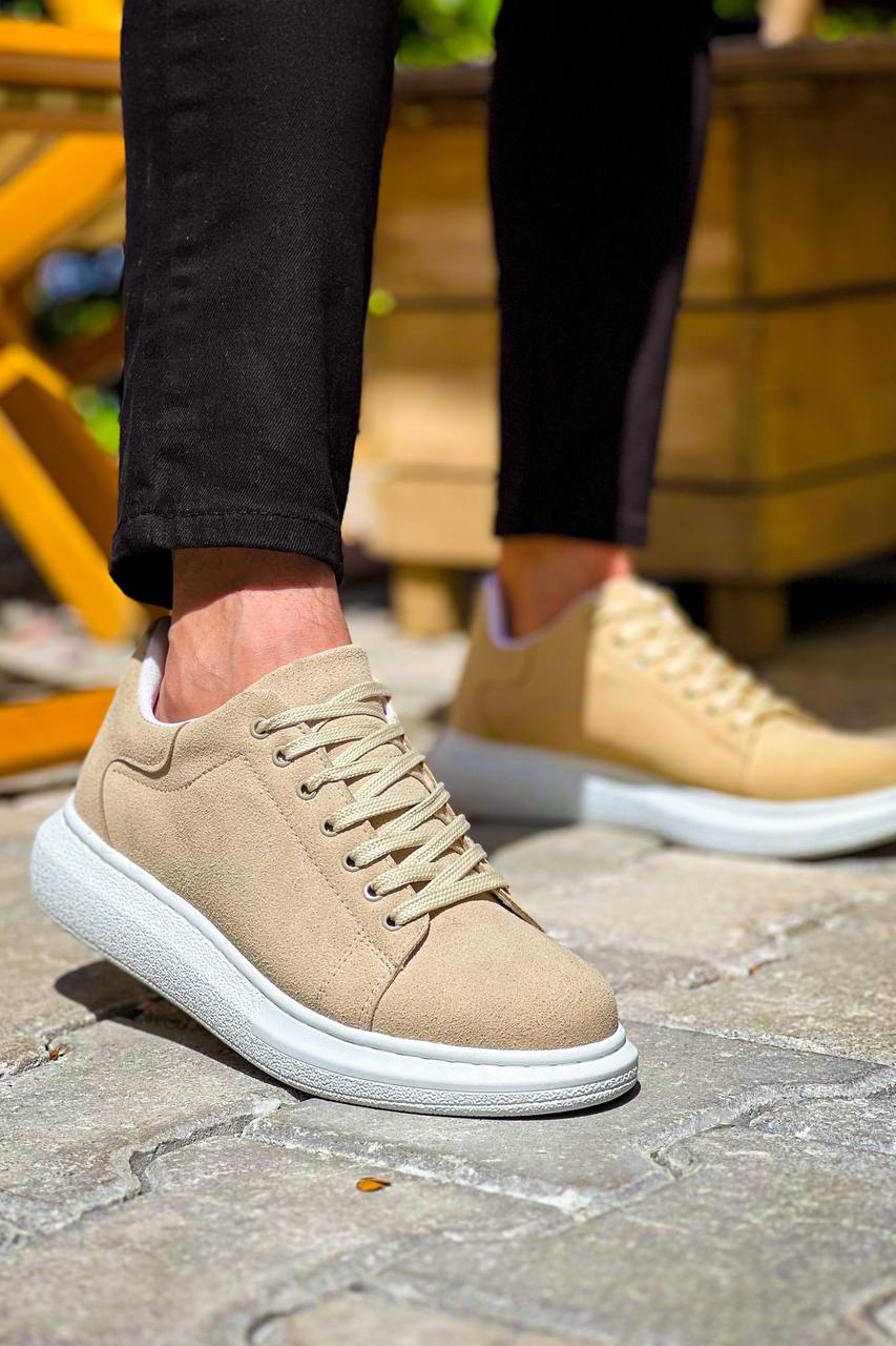 KB-X500 Beige Suede High Sole Lace-up Casual Men's Shoes