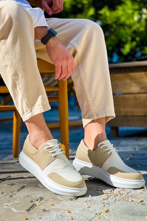 KB-042 Lace-up Beige Casual Men's Shoes