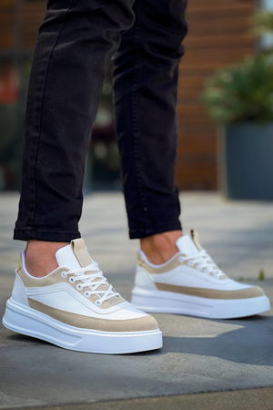 KB-006 White Skin Beige Suede High Sole Lace-up Casual Men's Shoes