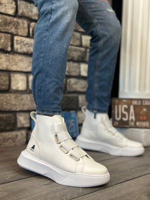 BA0142 Men's High Sole White Sport Boots with Straps