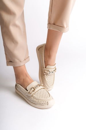 LILY Lace-Up Orthopedic Comfortable Sole Heart Patterned Babet Shoes KT Cream