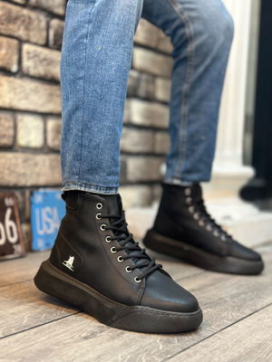 BA0155 Lace-up Men's High Sole Black Sport Boots