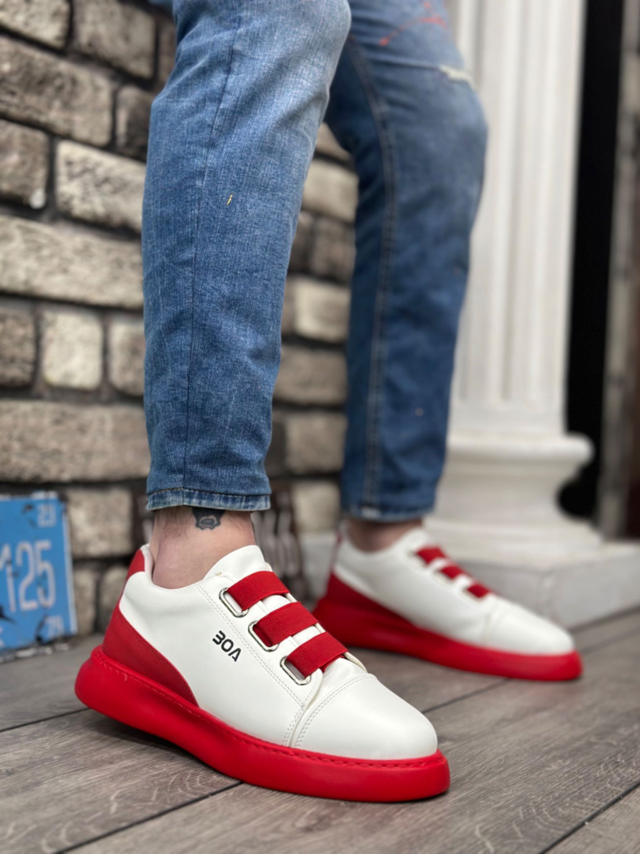 BA0329 3 Bands White Red Red Detailed Thick Sole Casual Men's Shoes