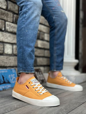 BA0223 BOA Comfortable Flat Sole Linen Lace-up Yellow Casual Men's Shoes