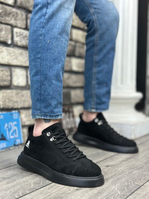 BA0331 Lace-up Men's High-top Black Suede Black Sole Sneakers