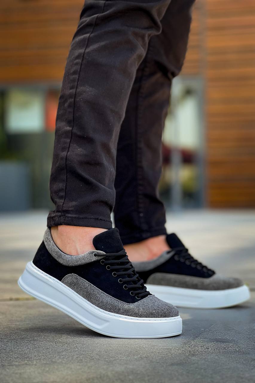 KB-005 Black Gray Suede Lace-up Casual Men's Shoes