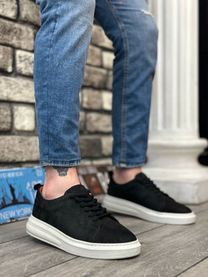 BA0336 Genuine Nubuck Leather Black Lace-up Casual Men's Shoes