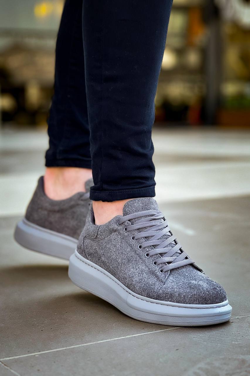 KB-X500 Gray Suede High Sole Lace-up Casual Men's Shoes