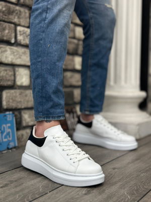 BA0547 BOA Thick High Sole White Black Lace-Up Sneakers For Men