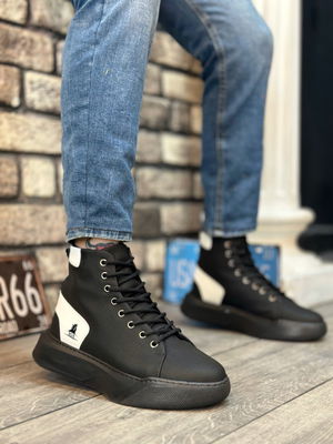 BA0155 Lace-up Men's High Sole Black White Sport Boots