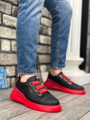 BA0329 3 Band Black Red Thick Sole Casual Men's Shoes