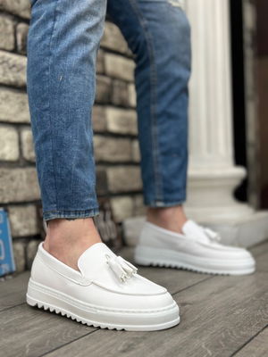 BA0154 Unlaced High Sole Skin White Color Tassel Men's Shoes