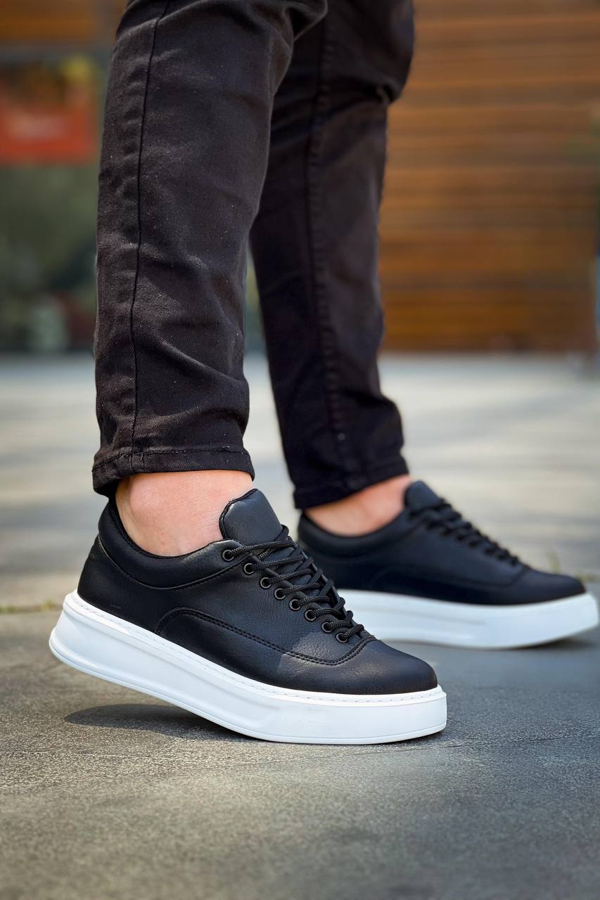 KB-005 Black Skin Lace-up Casual Men's Shoes