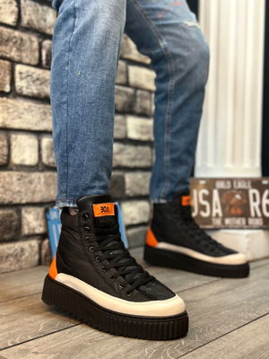 BA0811 BOA High Black Sole Parachute Fabric Orange Skin Detailed Ankle Sports Boots