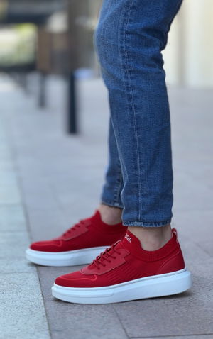 BA0812 Custom Knitted Tricot Style Red White Color Sneakers