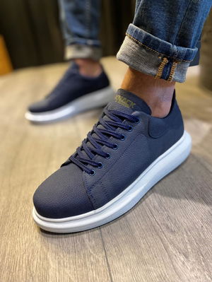 Knack High Sole Casual Shoes 045 Navy Blue (White Sole)