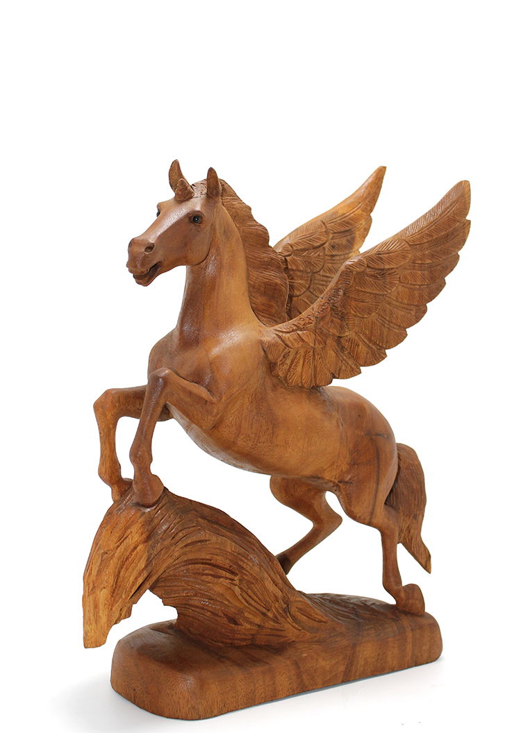 Wooden Mahogany Wood Winged Horse Figure