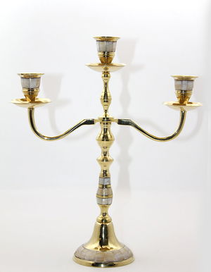 Brass Mother of Pearl 3 Piece Candlestick 19124