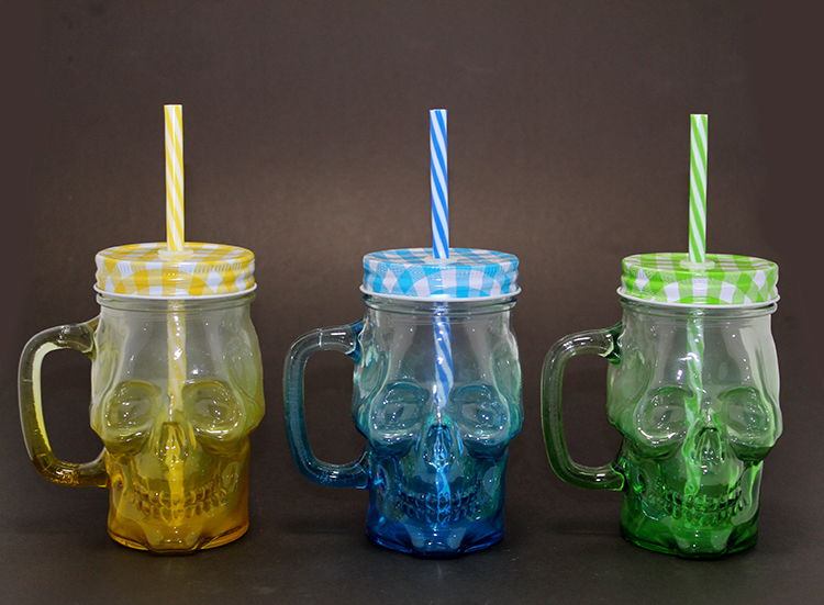 Single Glass Skull Mug Cup with Straw