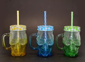 Single Glass Skull Mug Cup with Straw