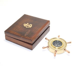 Brass Rudder Compass 2216 with Wooden Box