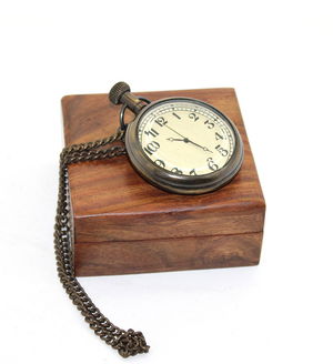 Wooden Boxed Brass Watch 16155