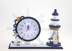 Wooden Marine Marine Lighthouse Clock with Rudder Alk2458