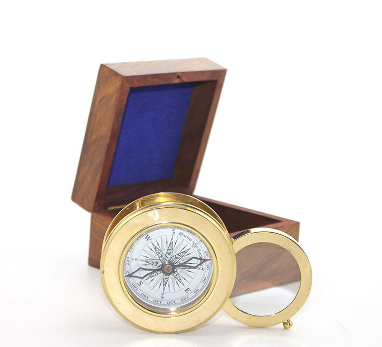 Brass Lenticular Compass with Wooden Box 16040