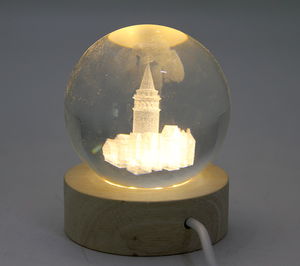 3D Crystal Glass Globe Istanbul Themed Led Lamp with Wooden Socket Aalk2575