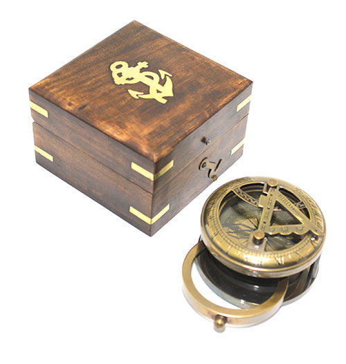 Brass Compass with Wooden Box 16035