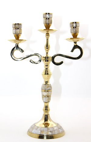 Brass Mother of Pearl 3 Piece Candlestick 18912