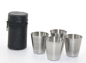 4 Shot Glass Set with Leather Case Alk2667