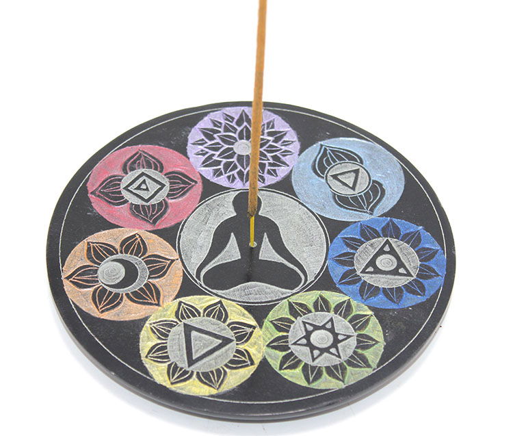 Obsidian Stone 7 Chakra Design Incense Holder Ksk2214