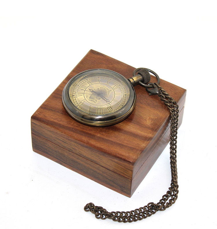 Wooden Boxed Brass Watch 16154