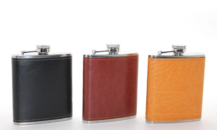 Stainless Steel Single 7 Oz Leather Flask Alk2660