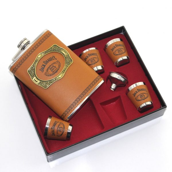 Flask 4 Shot Glass Leather 9 Oz ( 266 Ml ) ALK34