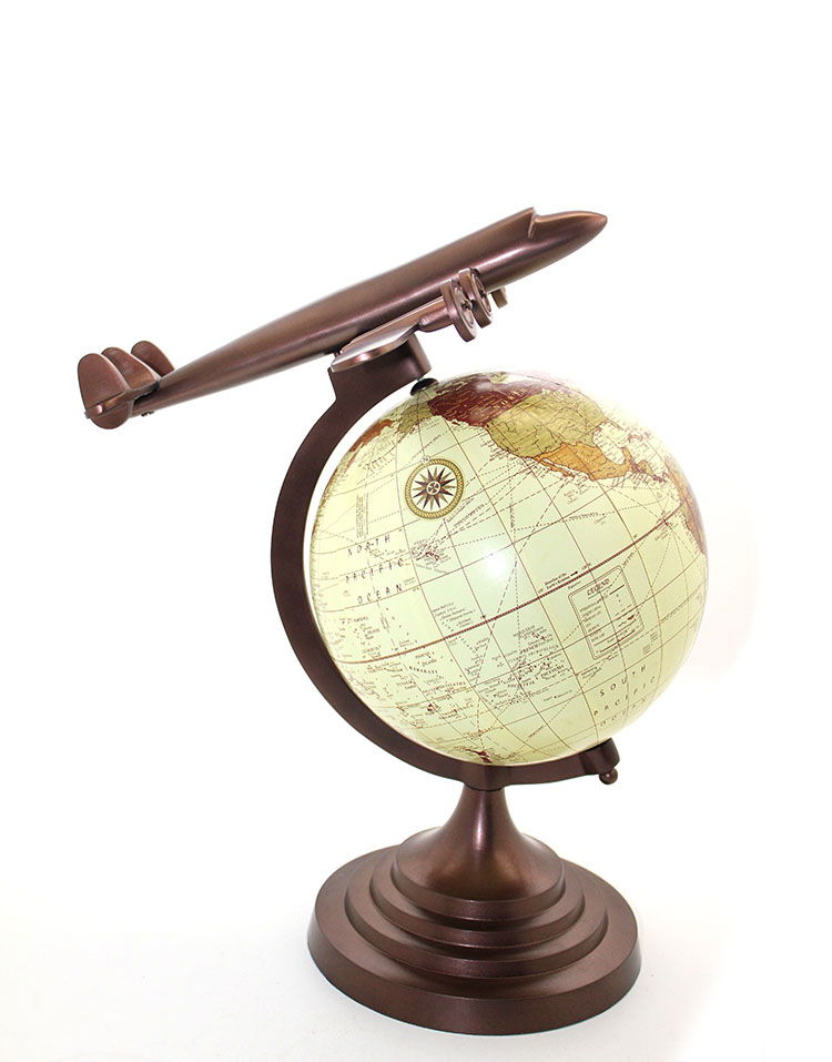 Brass Airplane Design World Globe 6953