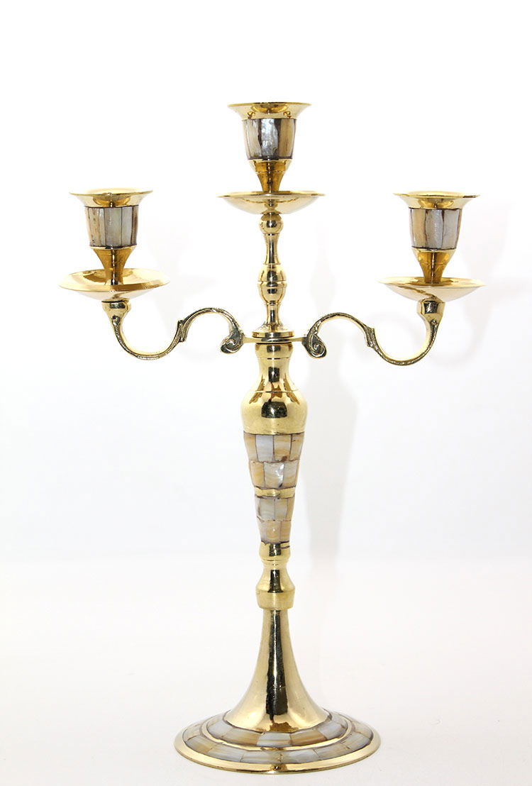 Brass Mother of Pearl 3 Piece Candlestick 26096